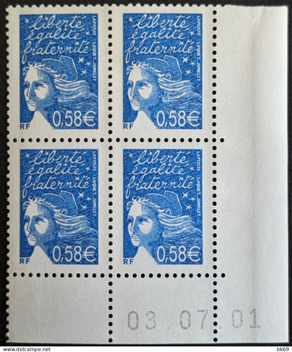 Variété 3451e** Phosphores Brisés Sur 2  Timbres, Case 99 & 100, Dans Un Coin Daté Du 03-07-2001 - 2000-2009