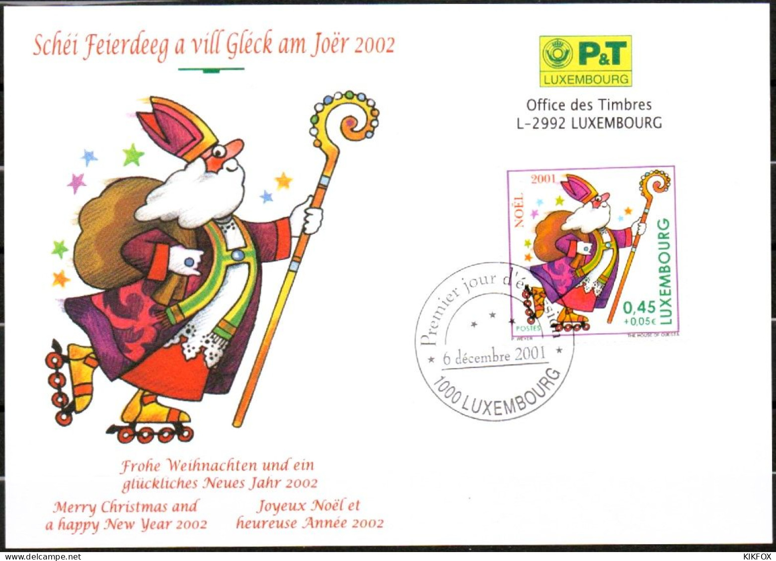 Luxembourg Luxemburg 2001 , MI 1553,  Carte Joyeux Noël, Frohe Weihnachten,, Heureuse Annee 2002 - Covers & Documents