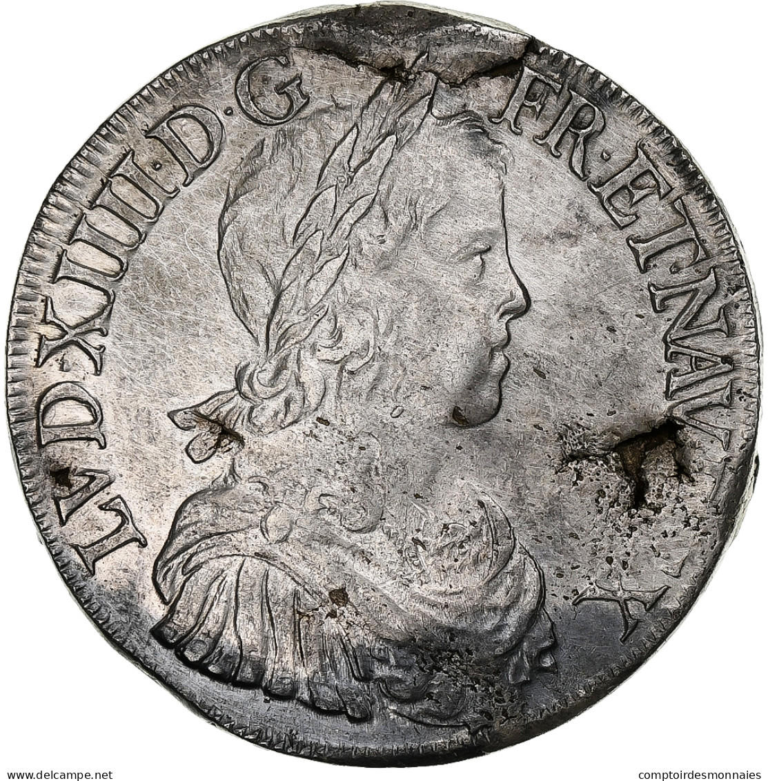 France, Louis XIV, Écu à La Mèche Longue, 1648, Poitiers, Argent, TTB - 1643-1715 Louis XIV The Great