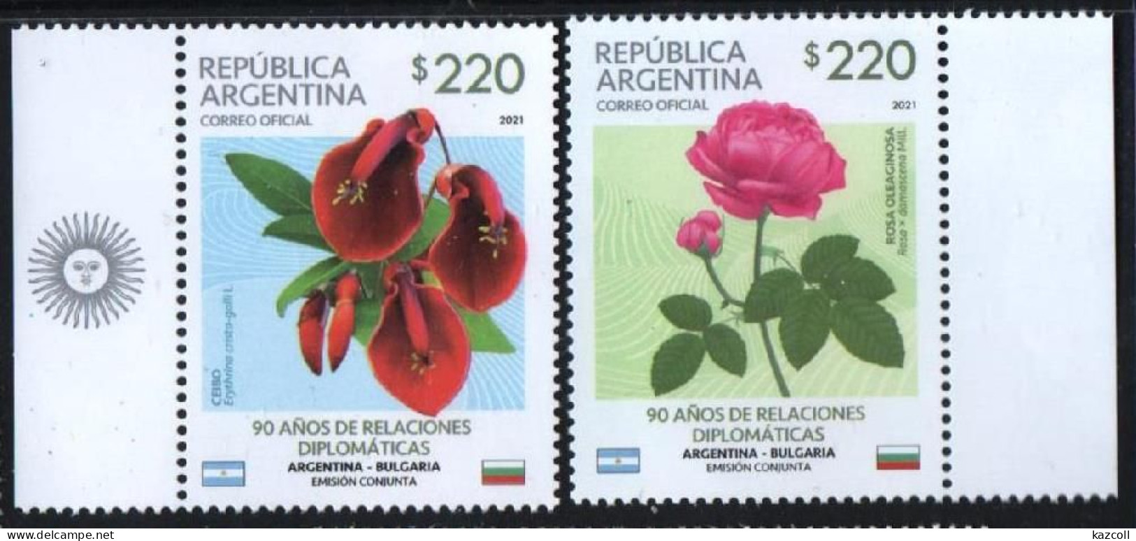 Argentina  2021. Flowers. Flora.  90 Years Of Diplomatic Relations With Bulgaria.  MNH - Nuevos