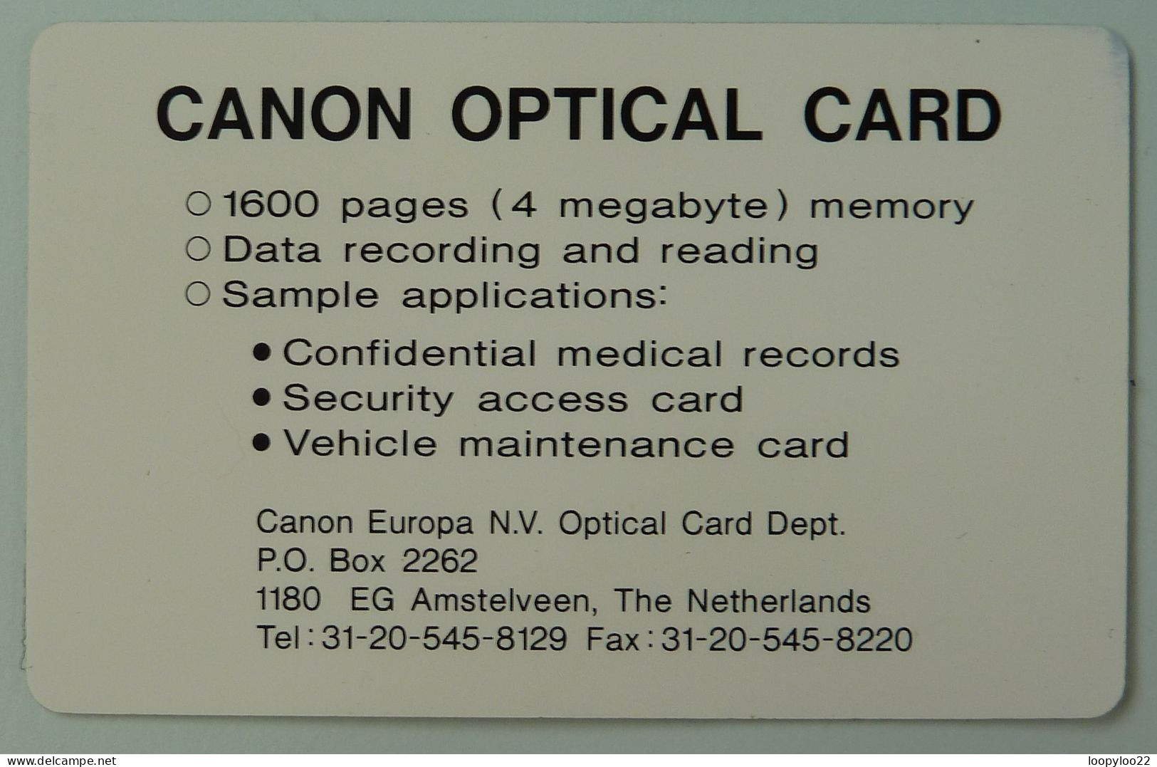 NETHERLANDS - Canon Optical Card - Sample - Other & Unclassified