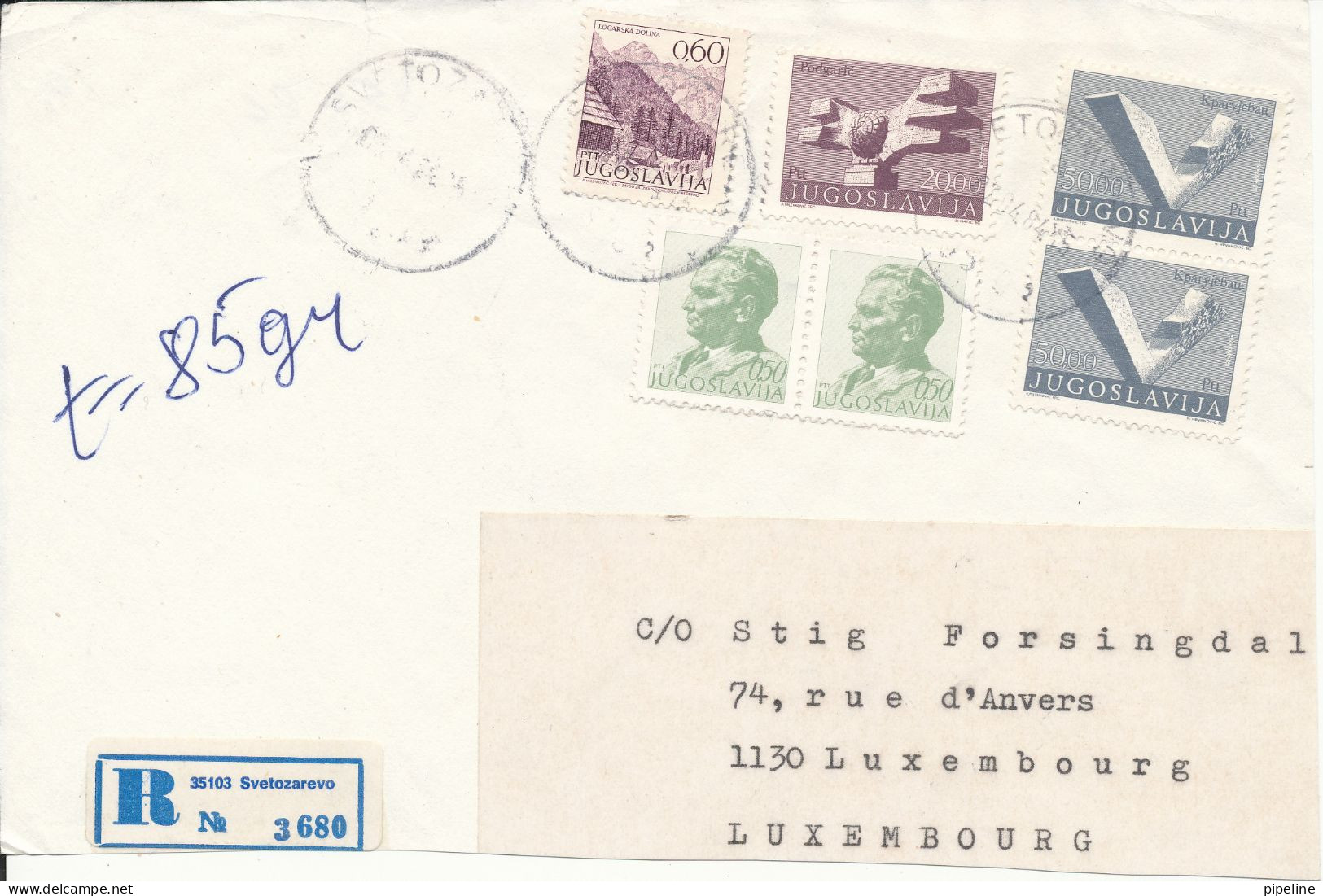 Yugoslavia Frontpage Of A Registered Cover Sent To Luxembourg Svetozarevo 2-4-1984 - Briefe U. Dokumente