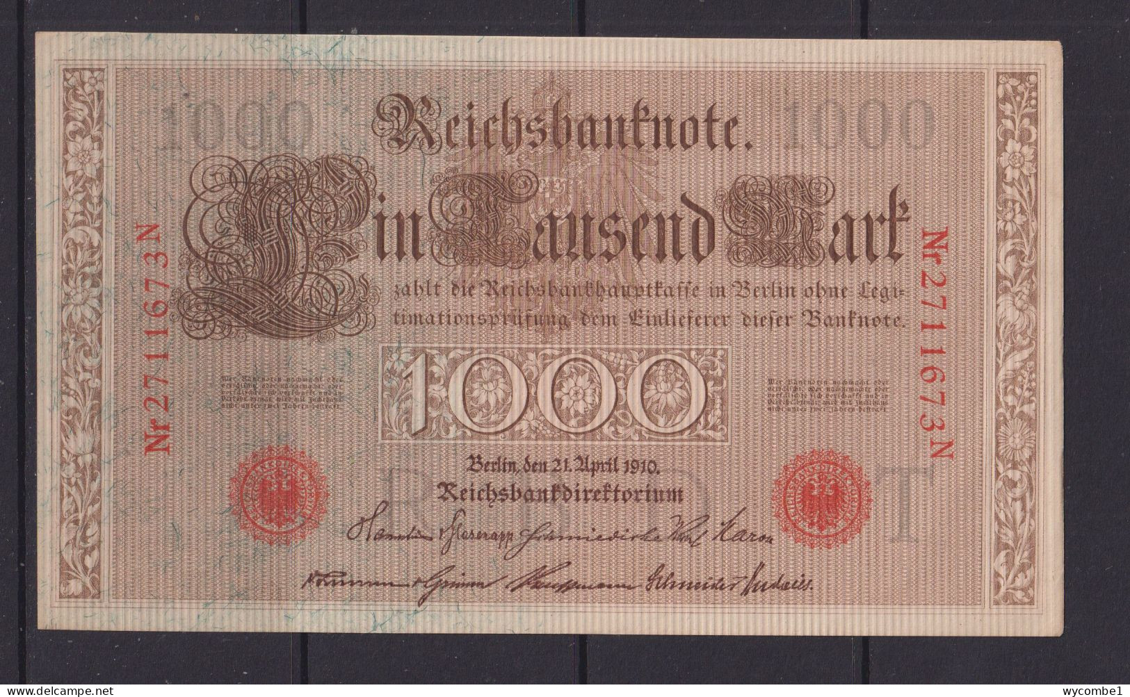 GERMANY - 1910 1000 Mark AUNC Banknote - 1000 Mark