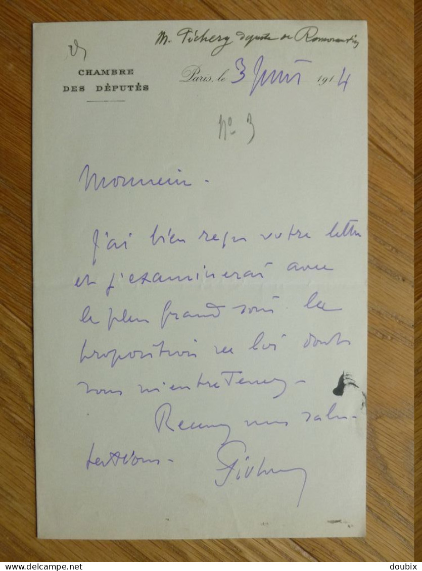 Pierre PICHERY (1863-1952) Député ROMORANTIN. Maire VILLENY. Neung Sur Beuvron. Loir Et Cher. AUTOGRAPHE - Historische Personen