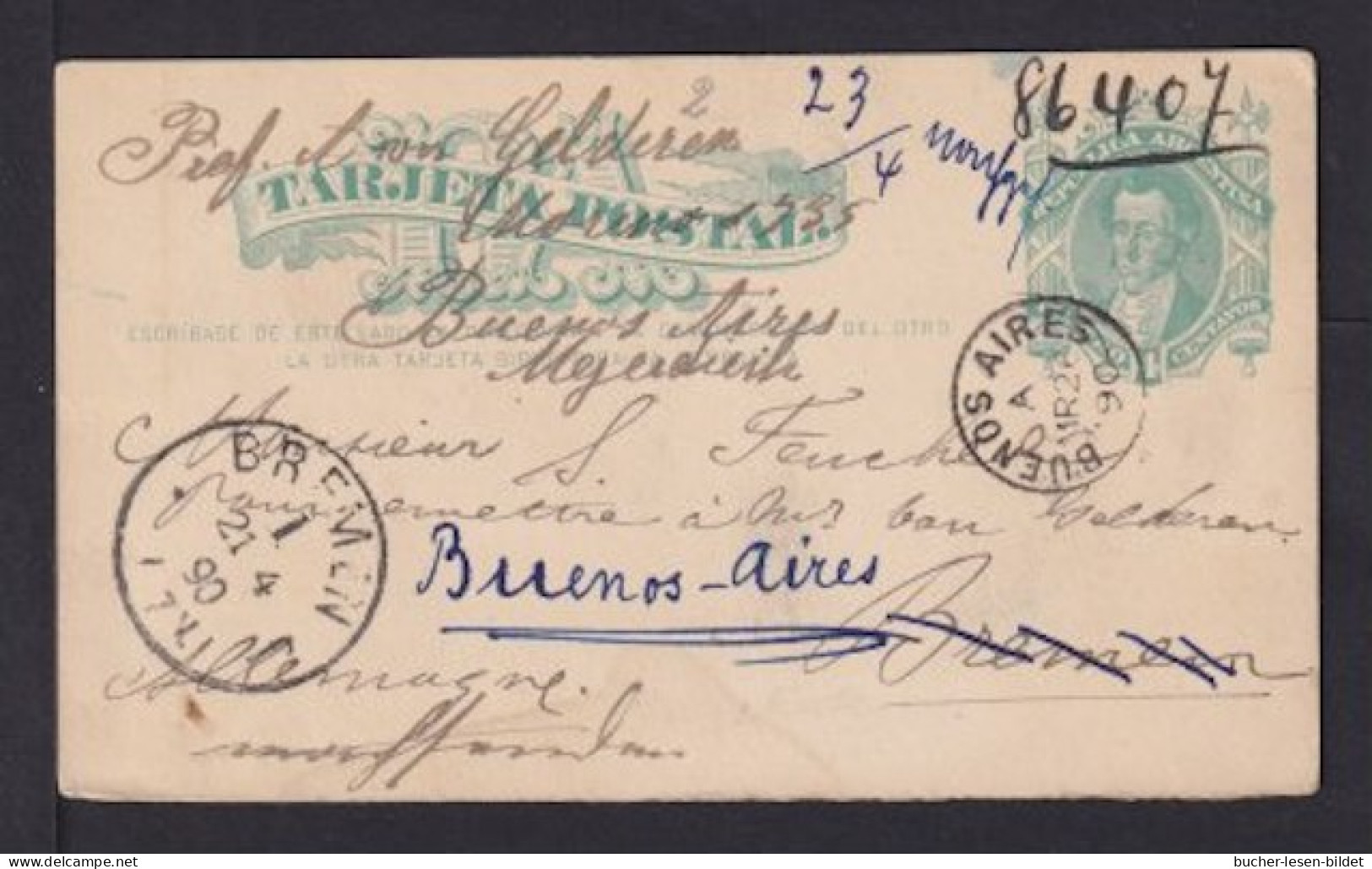 1890 - 4 C. Grün Ganzsache Ab Buenos Aires Nach Bremen - Zurück-Vermerke - Lettres & Documents