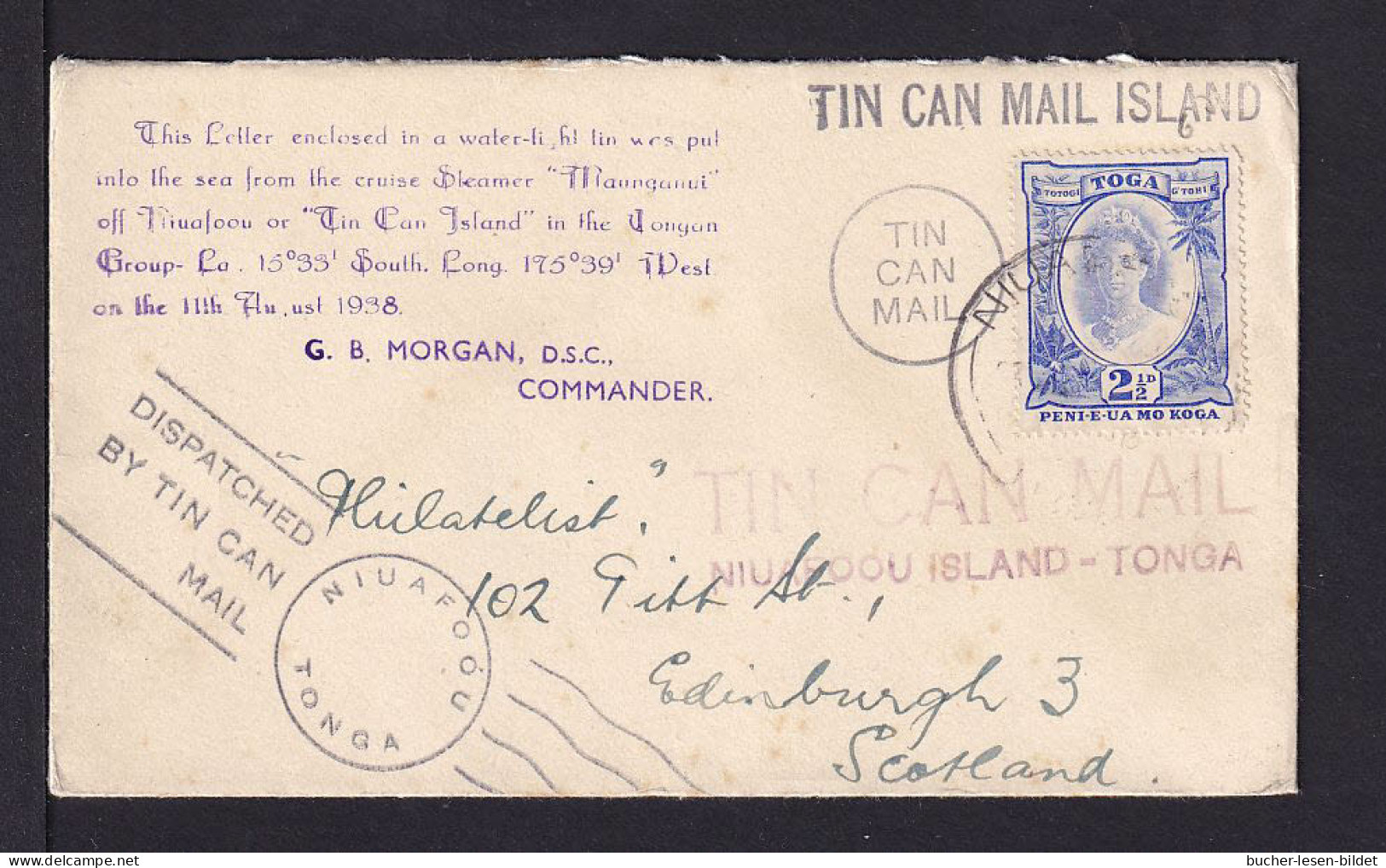 2 1/2 P. Auf Tin-Can-Mail Brief Ab Niuaofu Nach England - Tonga (...-1970)