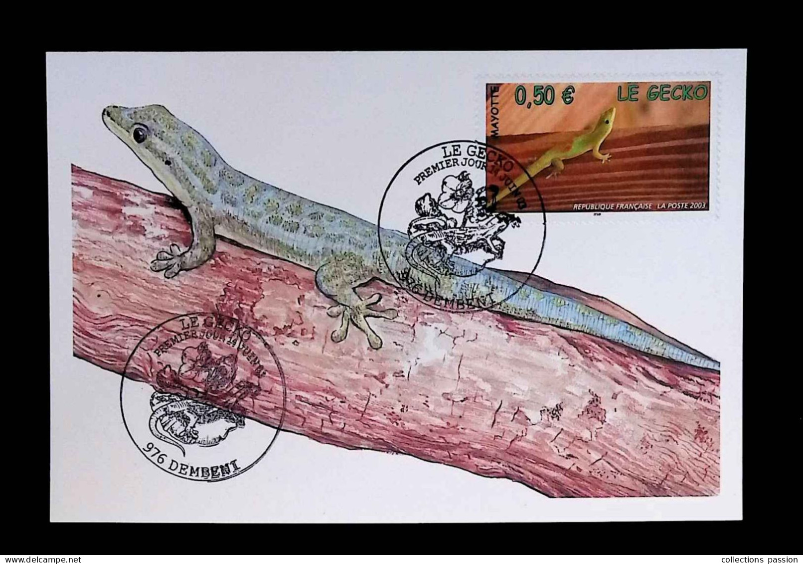 CL, Carte Maximum, Mayotte, 976 Dembeni, Premier Jour, Le Gecko, 14 Juin 2003, 2 Scans - Other & Unclassified