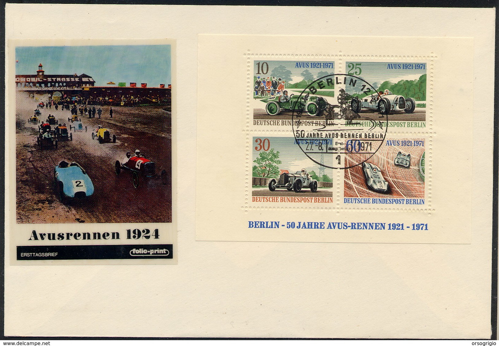 GERMANIA BERLINO - FDC 1971 -  AUTO AUTOMOBILISMO - AVUS RENNEN - 1971-1980