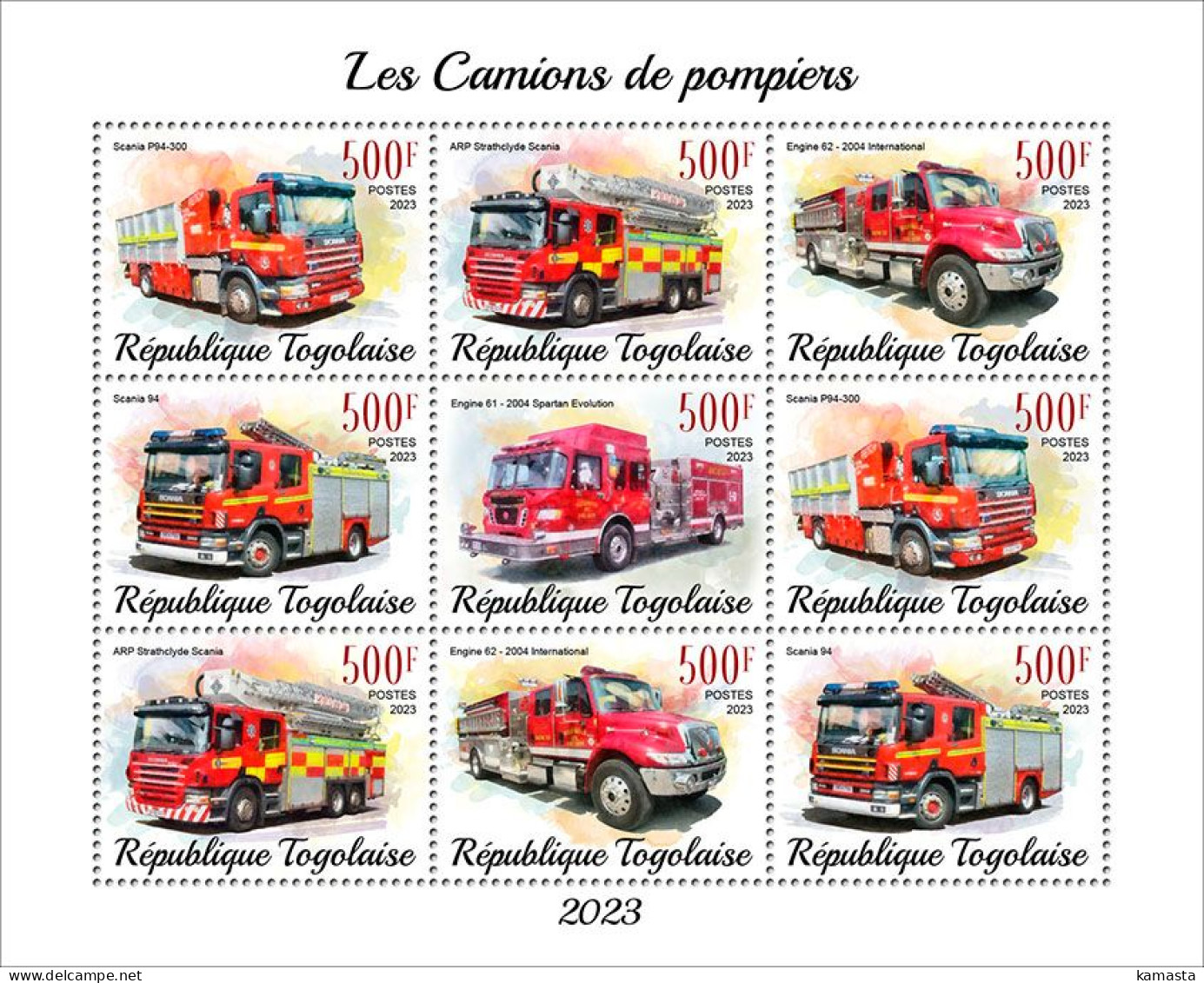 Togo 2023 Fire Trucks. (249f25) OFFICIAL ISSUE - LKW