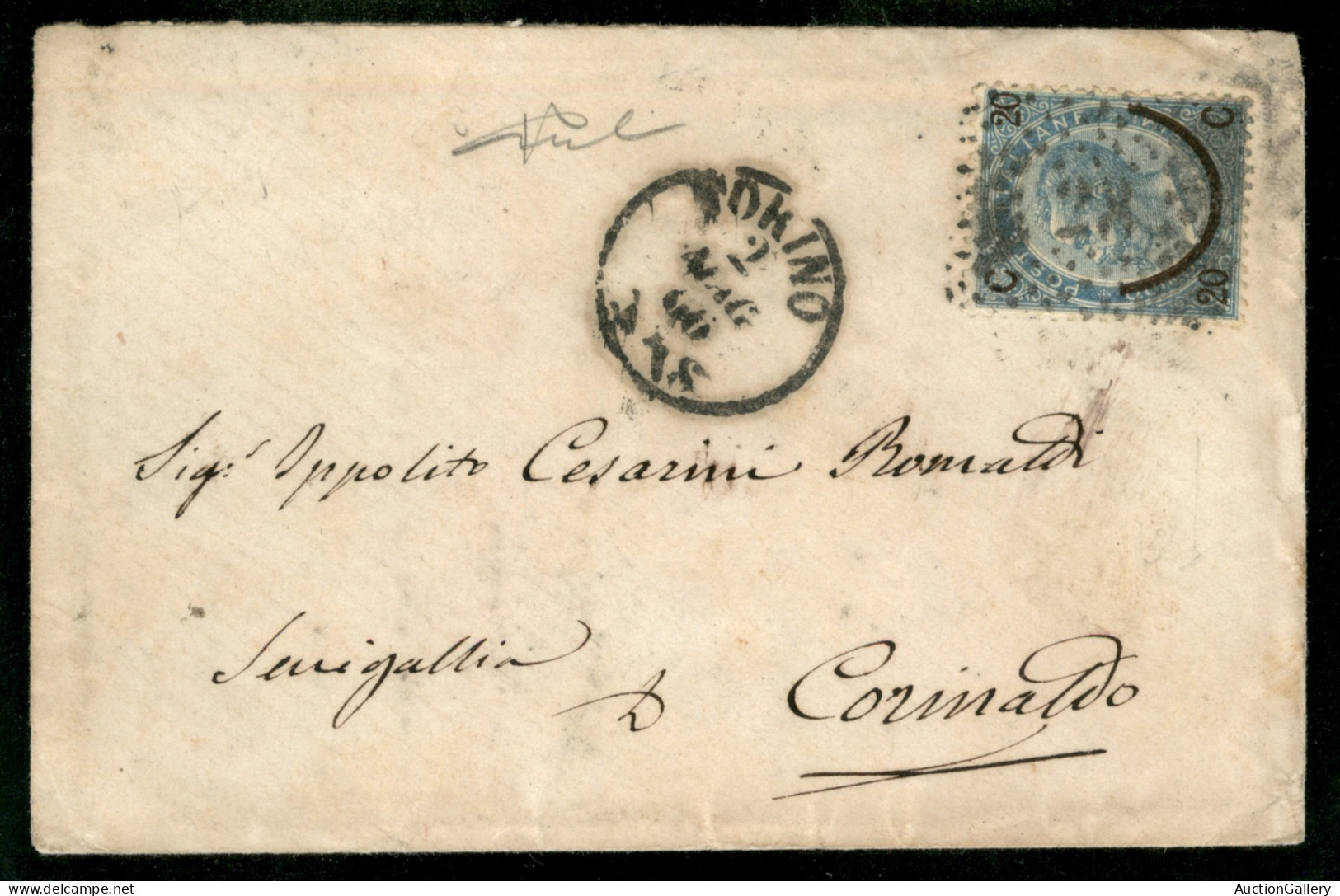 Regno - Vittorio Emanuele II - Bustina Affrancata Con 20 Su 15 Cent (23) Da Torino (numerale 28) A Corinaldo Del 2.5.66  - Otros & Sin Clasificación