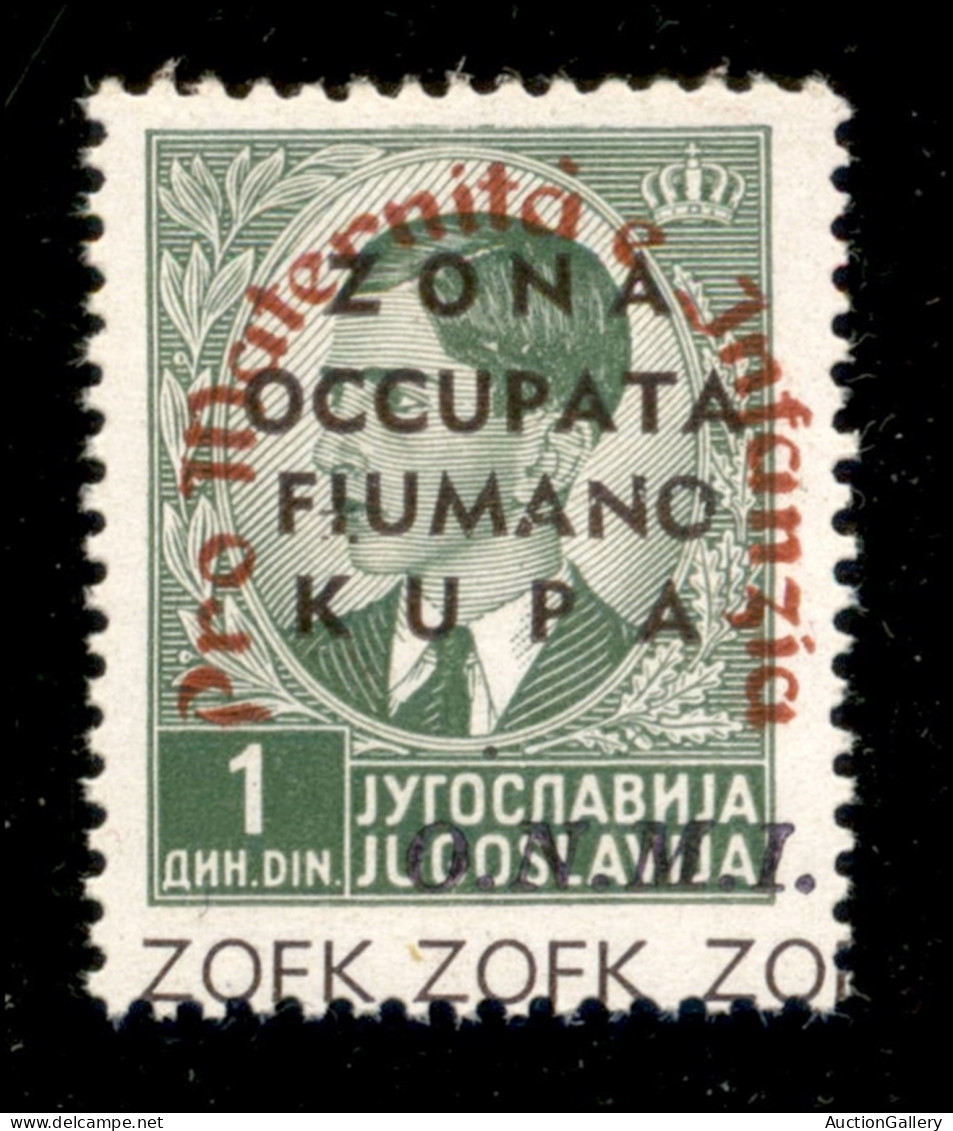 Occupazioni II Guerra Mondiale - Zona Fiumano Kupa - 1942 - Colori Cambiati - 1 Din (40b) Con Diciture In Basso - Gomma  - Other & Unclassified