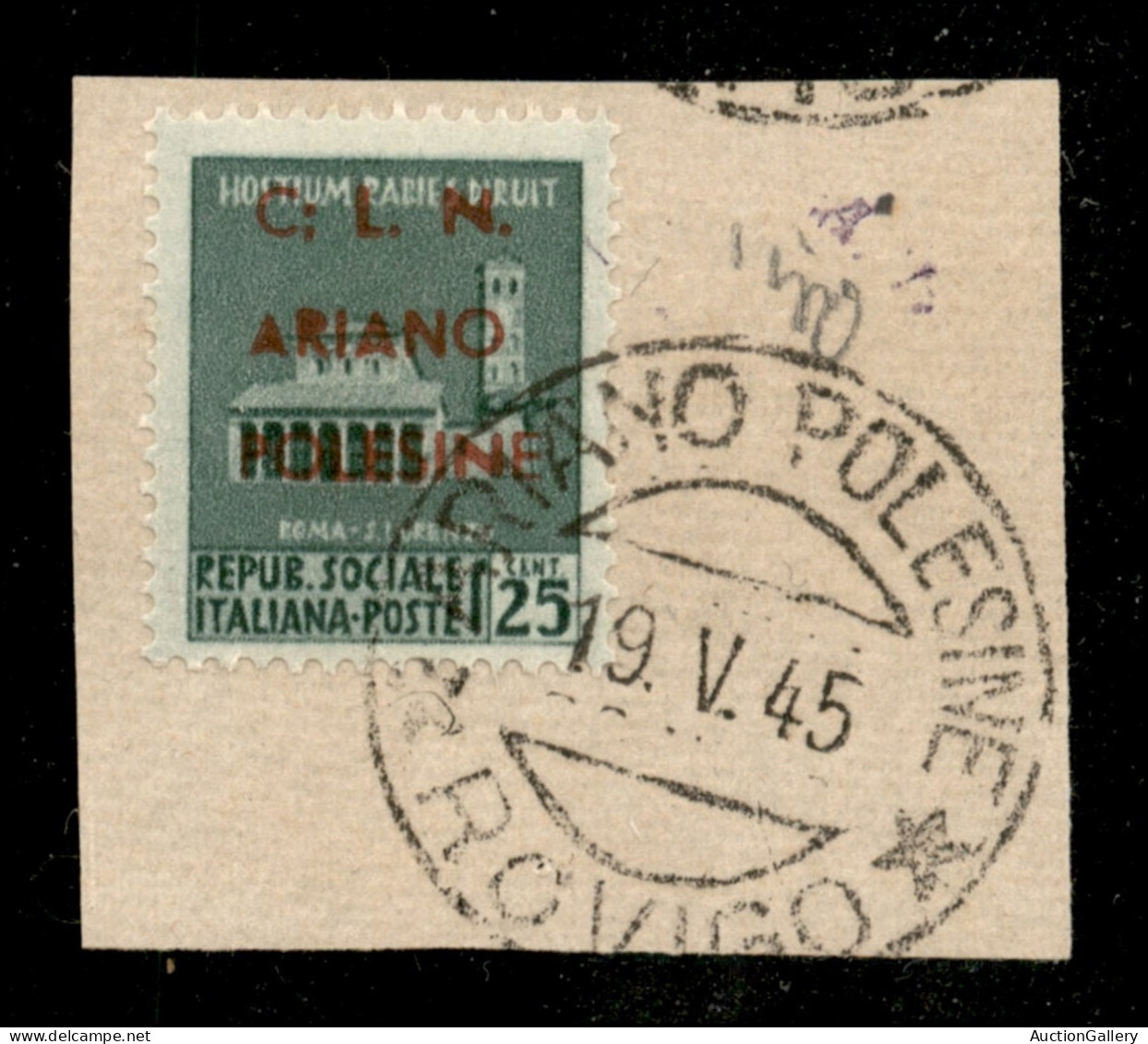 C.L.N. - Ariano Polesine - 1945 - 25 Cent (Errani 32Al) Varietà C; - Usato Su Frammento - Autres & Non Classés