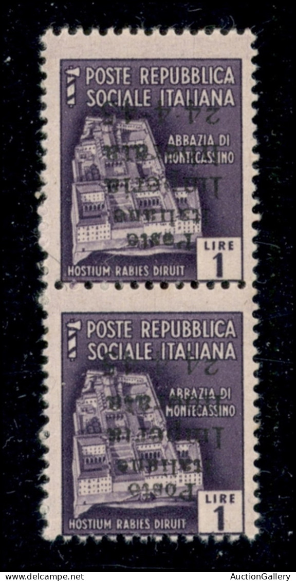 C.L.N. - Imperia - 1945 - 1 Lira (8a) Coppia Verticale Con Soprastampe Capovolte - Pezzo Superiore Senza Trattini (error - Autres & Non Classés