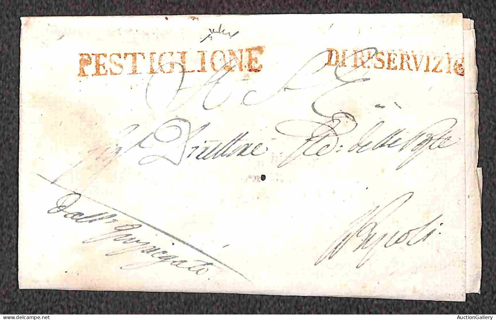 Prefilateliche&Documenti - Italia - Pestiglione + Di R. Servizio (entrambi In Rosso) - Intera Lettera Per Napoli Del 2.8 - Autres & Non Classés