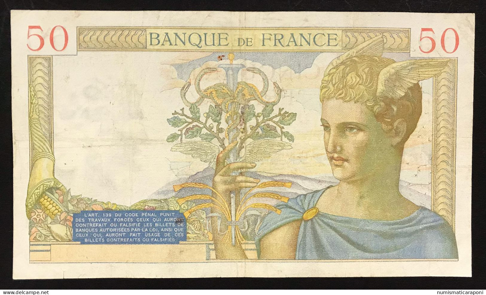 Francia 50 Francs  1934-1940 Cérès 17 09 1936 Km#81 Pressata Lotto 681 - 50 F 1934-1940 ''Cérès''