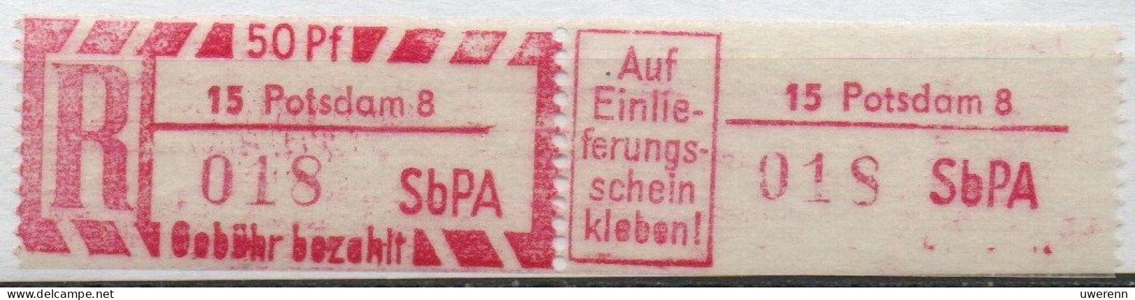 DDR Einschreibemarke Potsdam SbPA Postfrisch, EM2B-15-8I(1) Zh - R-Zettel