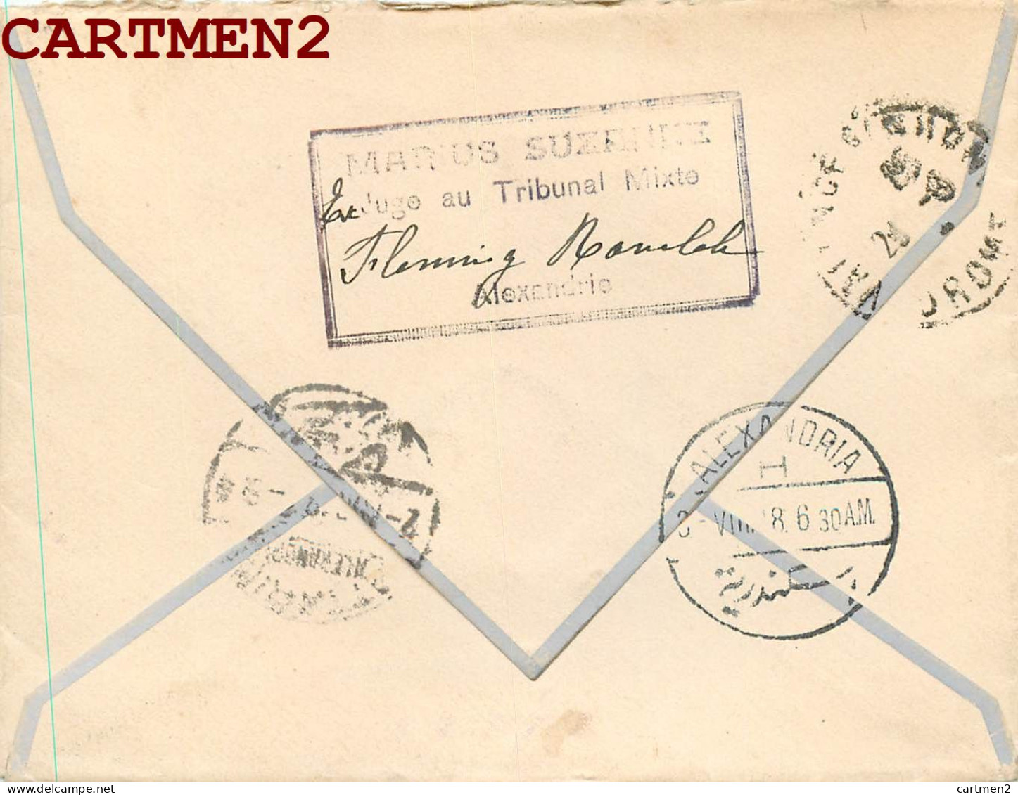 EGYPTE LETTRE MARIUS SUZANNE JUGE TRIBUNAL MIXTE ALEXANDRIE EGYPT STAMP PHILATELIE ALEXANDRIA CACHET - 1915-1921 Brits Protectoraat