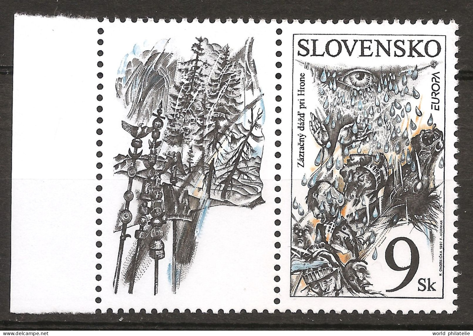 Slovaquie Slovensko 1997 N° 237 ** Europa, Contes Et Légendes, Pluie Miraculeuse, Hron, Soif, Tête De Mort, Œil, Mains - Neufs