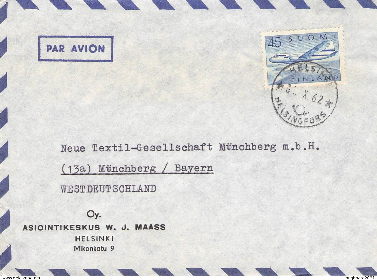 FINLAND - AIRMAIL 1962 HELSINKI - MÜNCHBERG/DE / 6070 - Briefe U. Dokumente