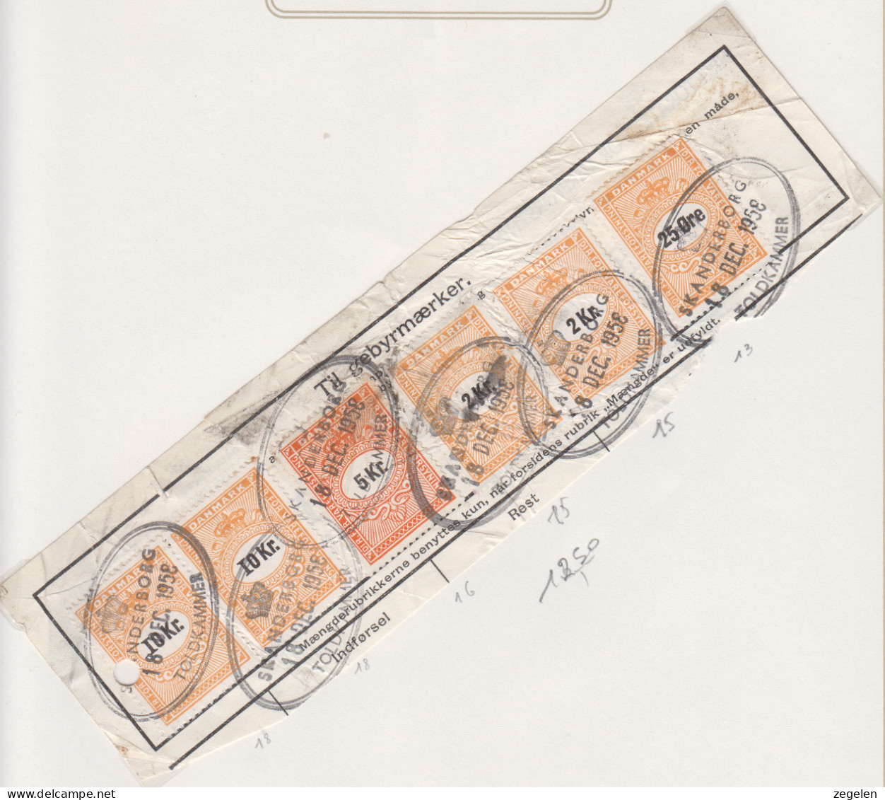 Denemarken Fiskale Zegel Cat. J.Barefoot Import Licence 2x18+16+2x15+13 Op Fragment - Revenue Stamps