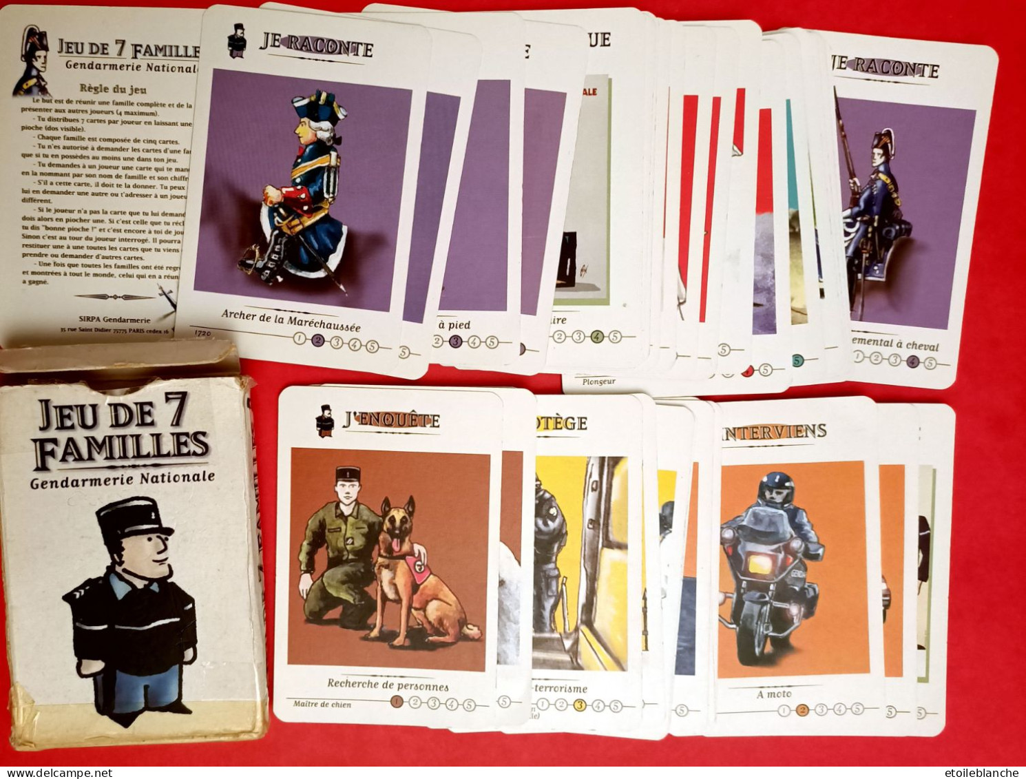 Jeu De Cartes Gendarmerie Nationale - 7 Familles, Histoire, Secouriste, Enquêteur, Militaria, Tour De France ... - Autres & Non Classés