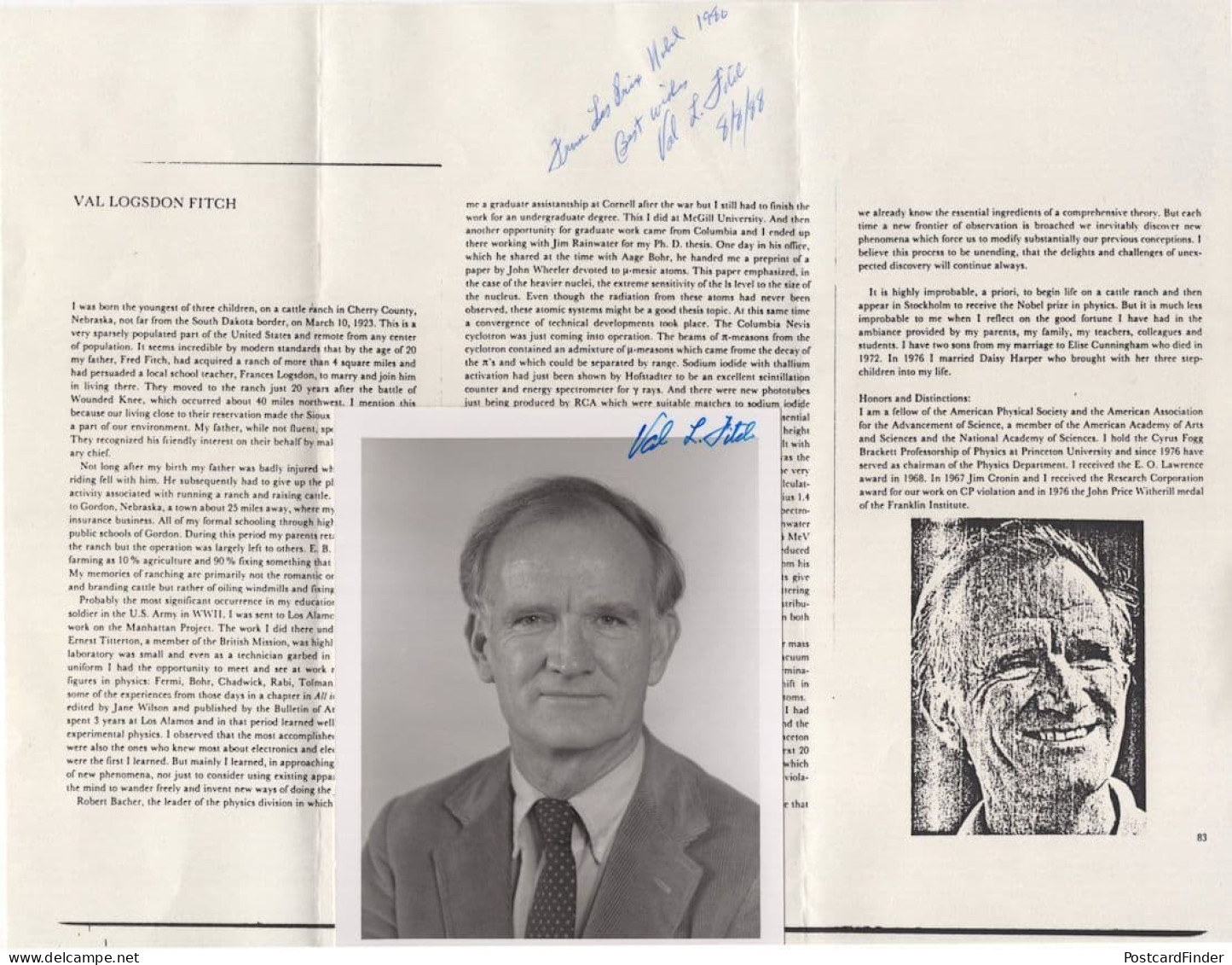 Val Logsdon Fitch American Nuclear Physicist Hand Signed Photo & MORE - Erfinder Und Wissenschaftler