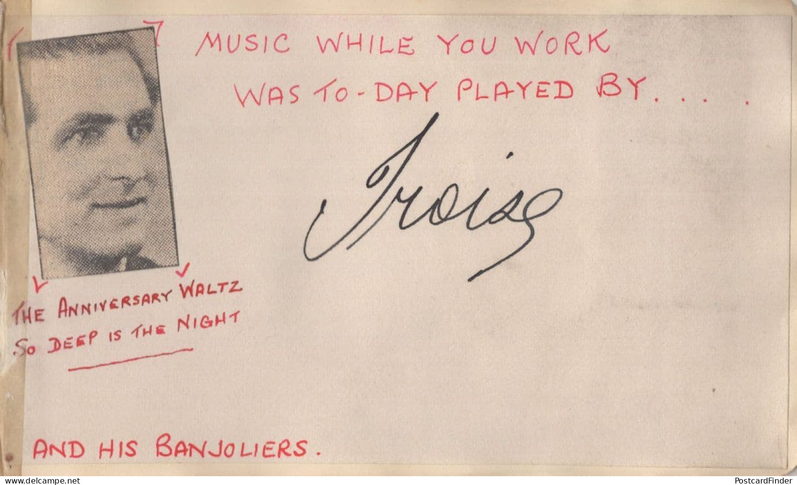 Troise & His Banjoliers Antique Hand Signed Autograph - Sänger Und Musiker