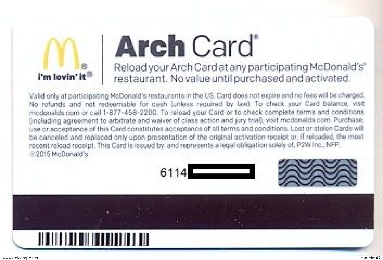 McDonald's U.S.A., Carte Cadeau Pour Collection, Sans Valeur, # Md-54,  Serial 6114, Issued In 2015 - Gift And Loyalty Cards