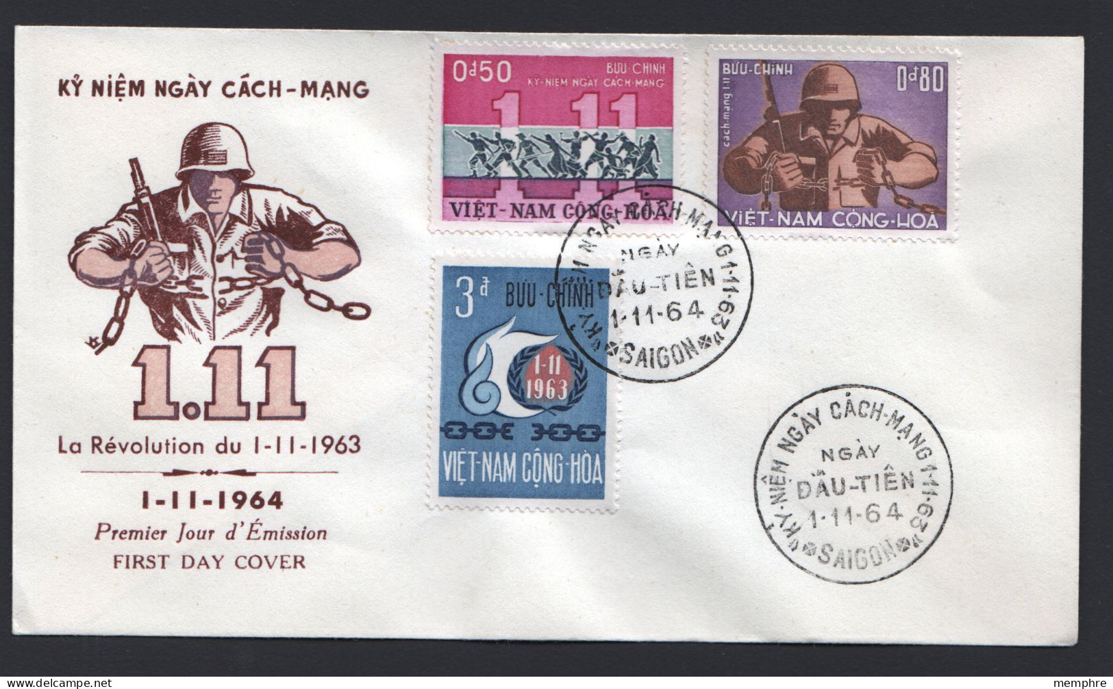 1964 First Ann. Of Revolution  Set Of 3 On FDC Sc 244-6 - Vietnam