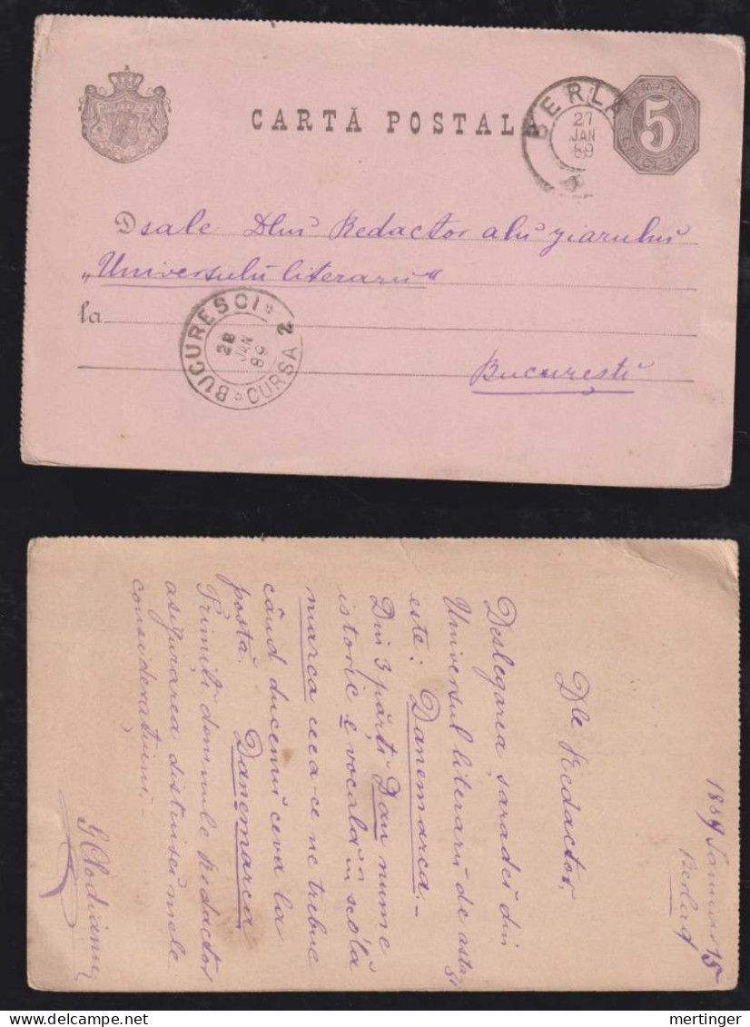 Rumänien Romania 1889 Stationery Postcard BERLA X BUCURESTI - Covers & Documents