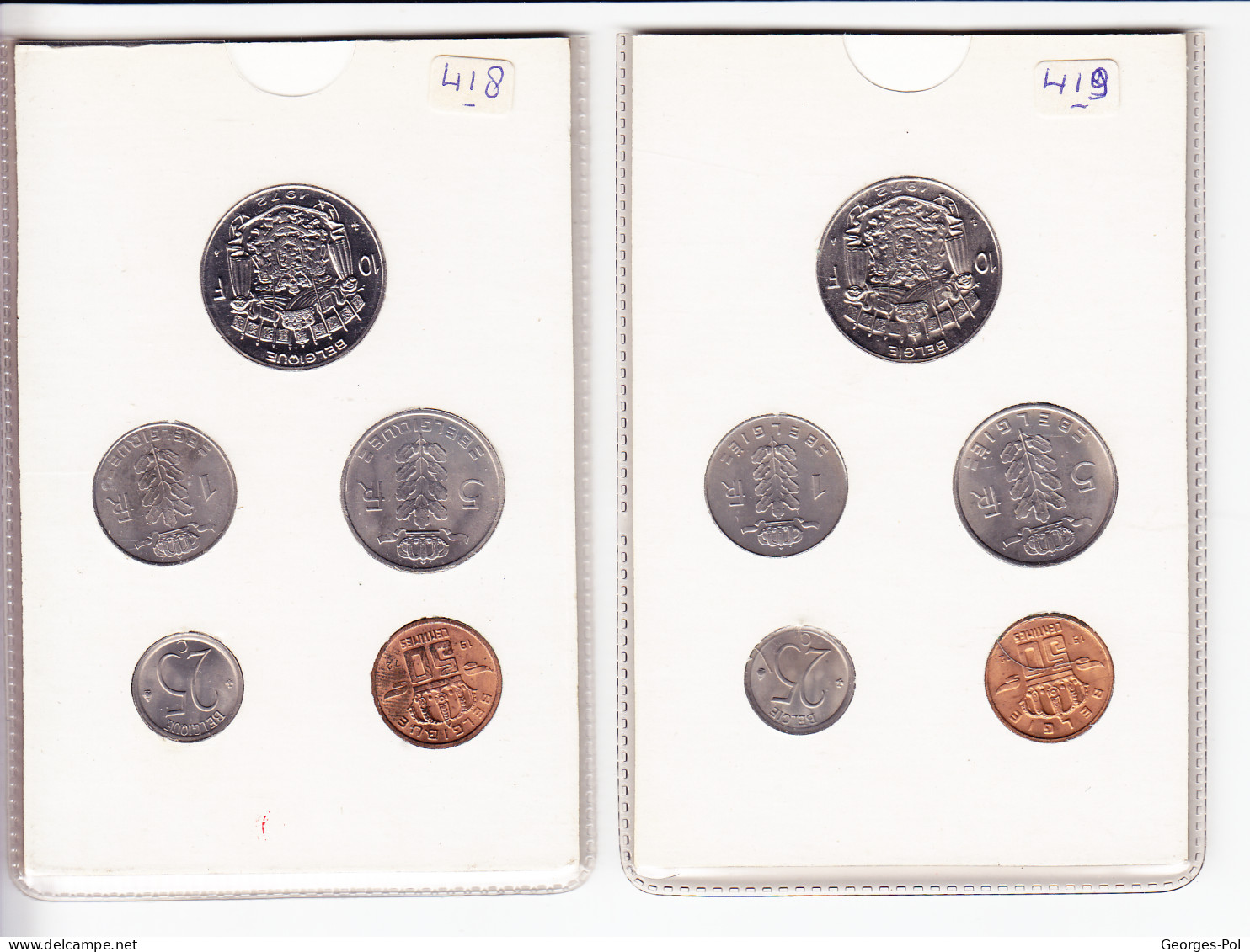 Monnaie Royale De Belgique 1972 Koninklijke Munt Van België. 2 Cartes De 5 Pièces Non Circulées - FDC, BU, BE, Astucci E Ripiani