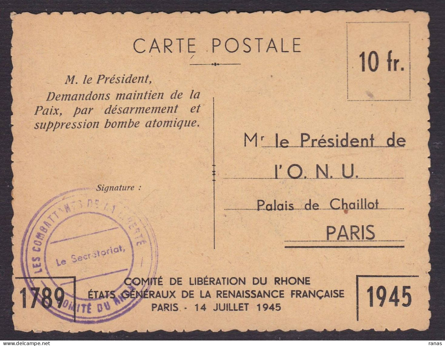 CPSM Politique Pacifisme Carte Pétition Cachet Voir Dos Révolution - Partis Politiques & élections