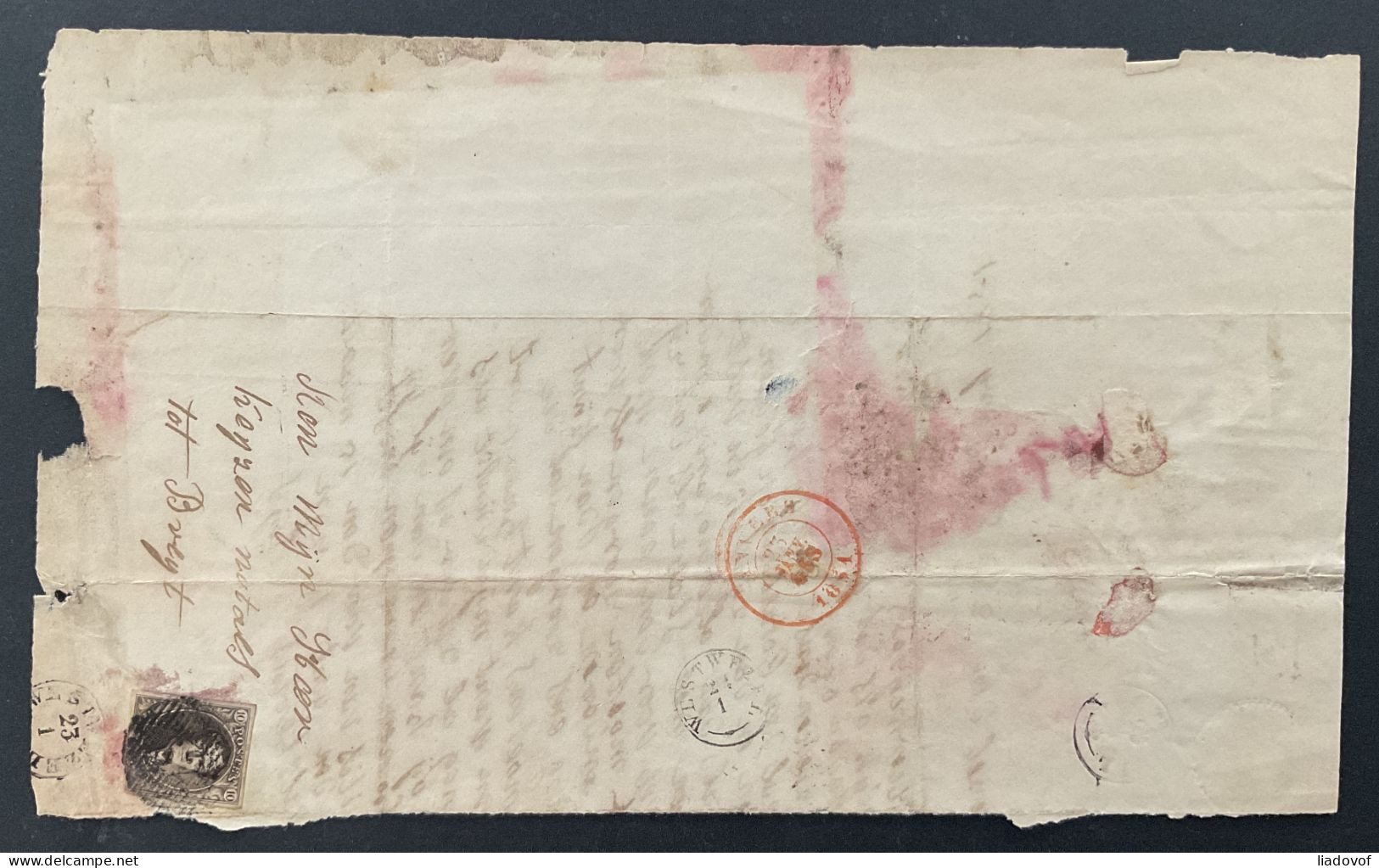 Fragment 23/01/1851 - OBP 3 - 10c - D62 WESTMAEL + Type 18 > Bregt Càd (Anvers) - 1849-1850 Medaglioni (3/5)