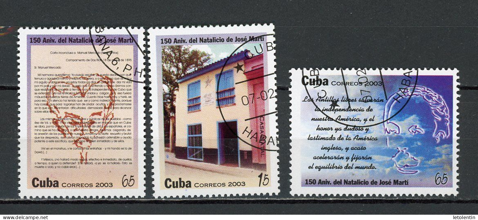 CUBA -  JOSÉ MARTI  N°Yt 4066/4068 Obli. - Gebraucht