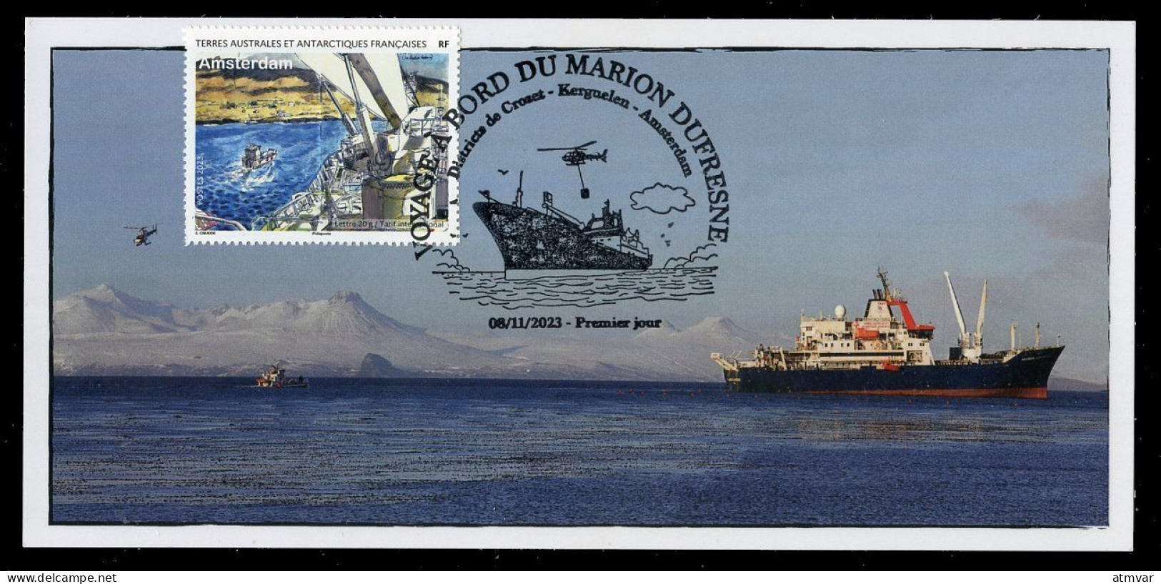 TAAF (2023) Carte Maximum Card - Voyage à Bord Marion Dufresne, Kerguelen, Hélicoptère, Navire, Helicopter, Antarctica - Other & Unclassified