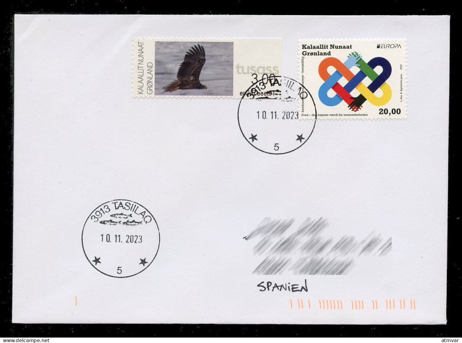 GREENLAND (2023) EUROPA Peace The Highest Value Of Humanity + White-tailed Eagle - Letter / Pli Circulé / Cover - Lettres & Documents