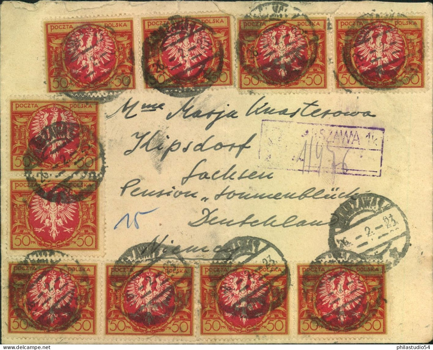 1923, 1.3., Registered Letter From SLAWA With 20 Pieces 50 Fen. - Briefe U. Dokumente