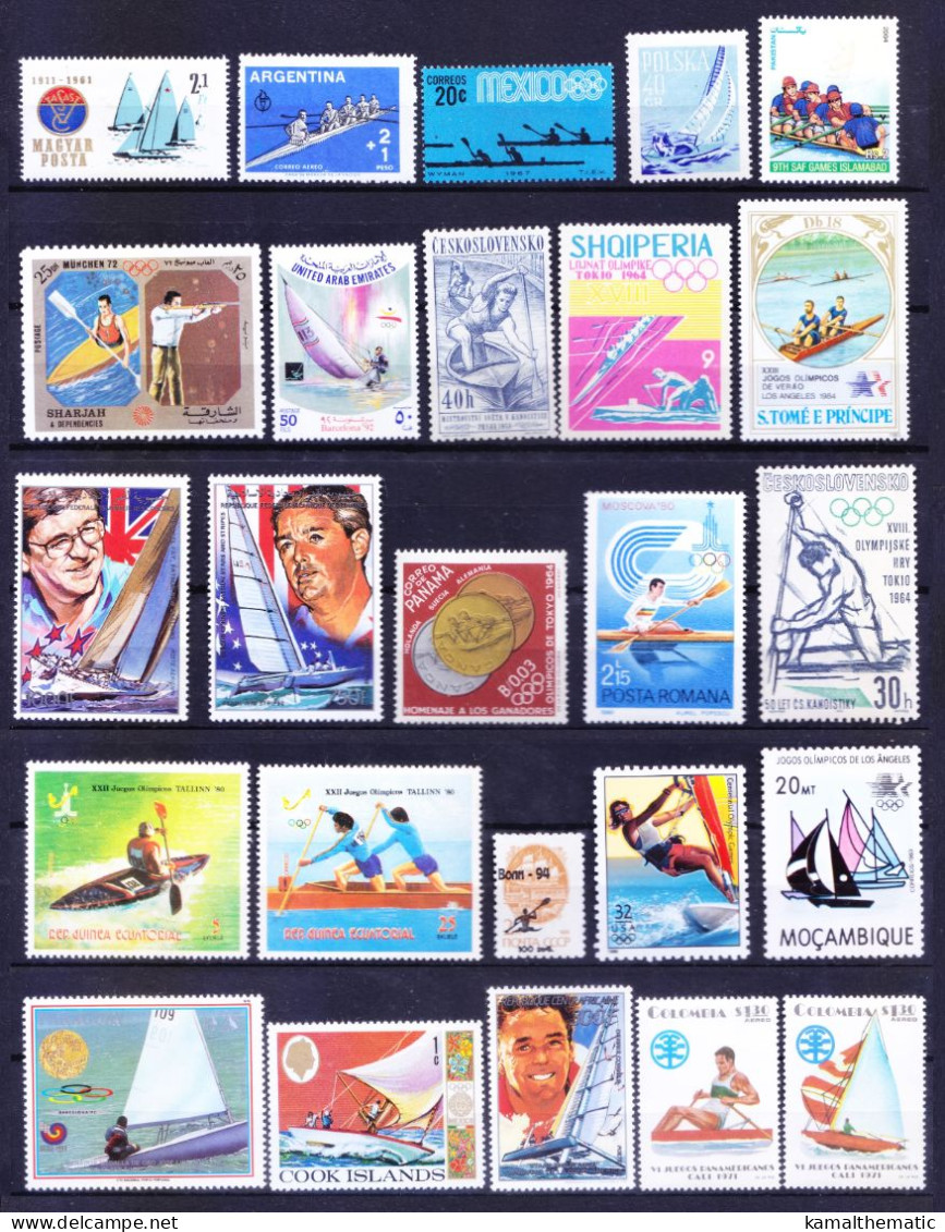 All Different 103 Water Sports MNH Stamps, Olympics, Kayaking, Surfing, Rare Collection, Lot - Roeisport