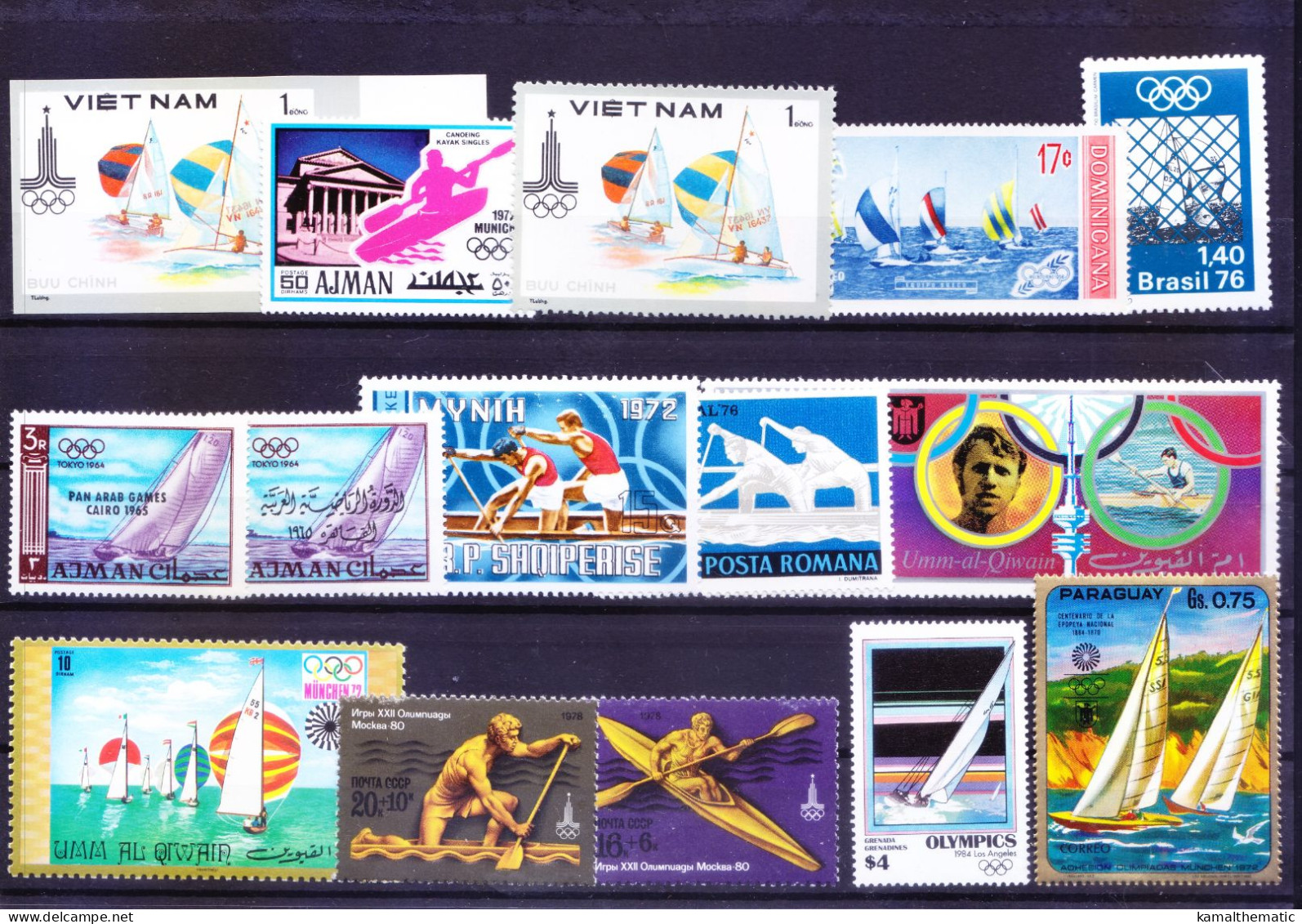 All Different 103 Water Sports MNH Stamps, Olympics, Kayaking, Surfing, Rare Collection, Lot - Roeisport