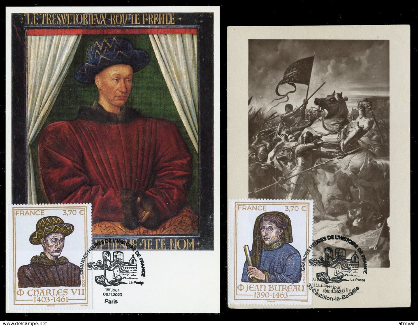 FRANCE (2023) Carte S Maximum Card S - Grandes Heures Histoire, La Bataille De Castillon 1453, Charles VII, Jean Bureau - 2020-…