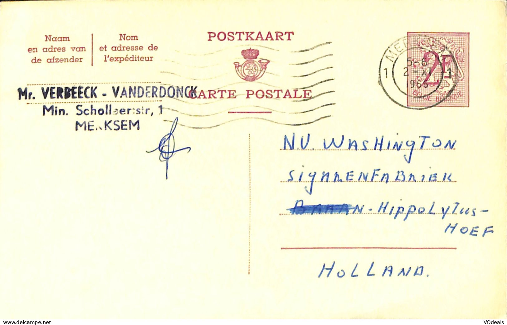 Belgique - Carte Postale - Entier Postal - 1966 - Merksem - Baarn (Holland)- 2 Francs - Cartes Postales 1951-..