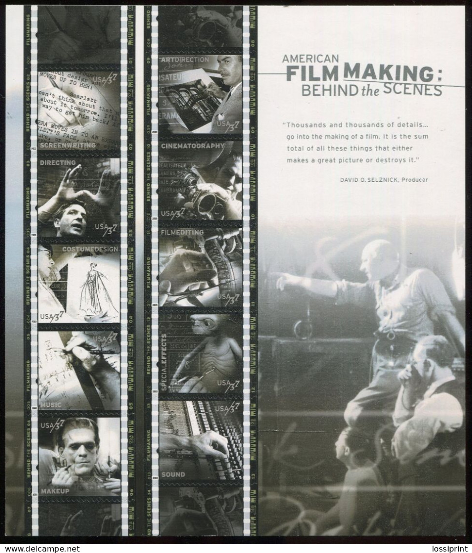 United States:USA:Unused Stamps Sheet American Film Making Behind The Scenes, 2003, MNH - Ungebraucht