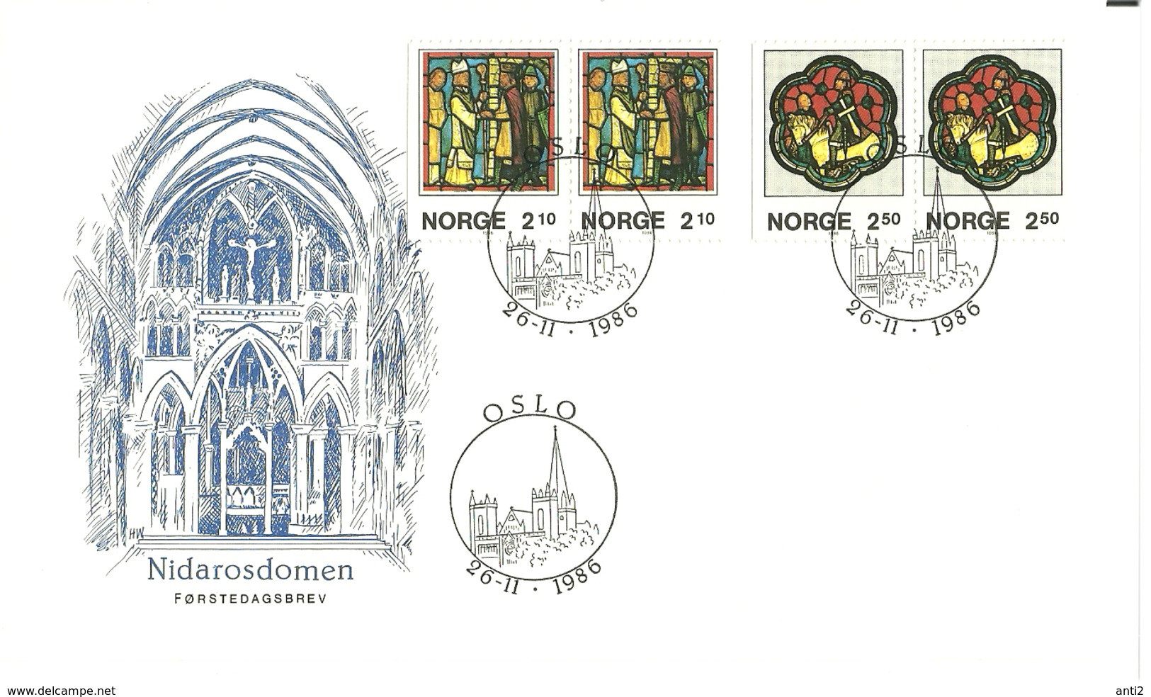 Norway 1986 Paintings From Cathedral In Trondheim: Nidarosdomen   Mi 958-959 Pairs FDC - Covers & Documents