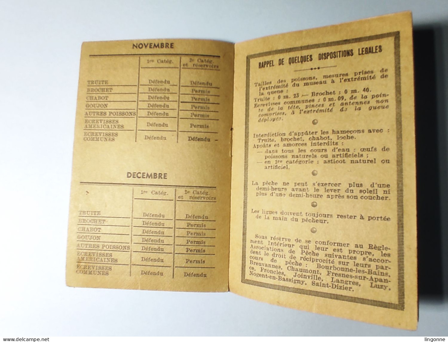 1963 Calendrier De La Pêche En Haute Marne 52 -  Classement Des Cours D'Eau, Poissons. Imp De L'EST CHAUMONT - Kleinformat : 1961-70