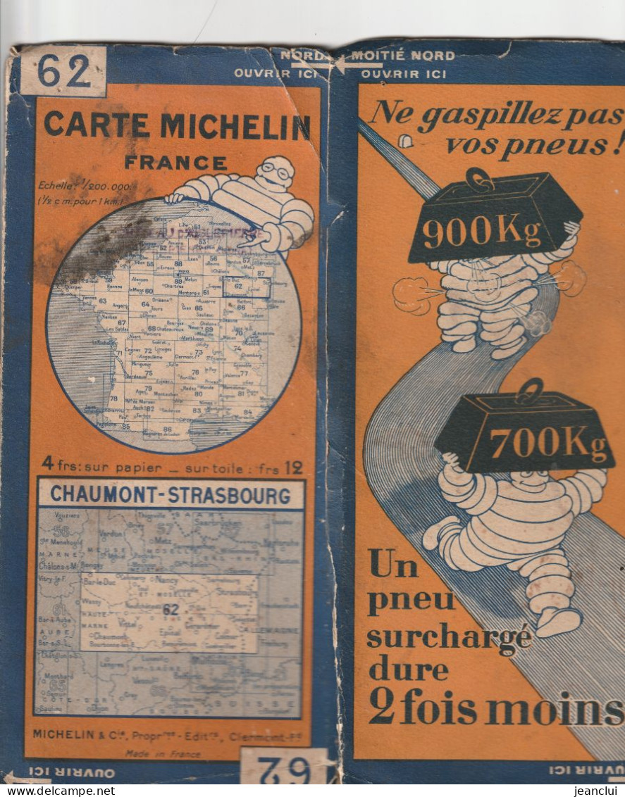 CARTE MICHELIN N° 62 .  CHAUMONT-STRASBOURG - Strassenkarten