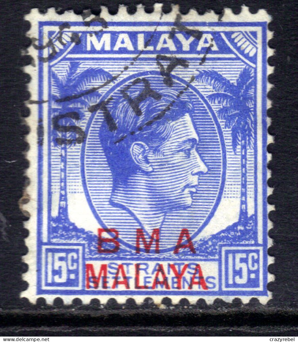 Malaya 1945 - 48 KGV1 15ct Ultramarine BMA OVPT Used SG 12a Die 2  (  L199 ) - Malaya (British Military Administration)