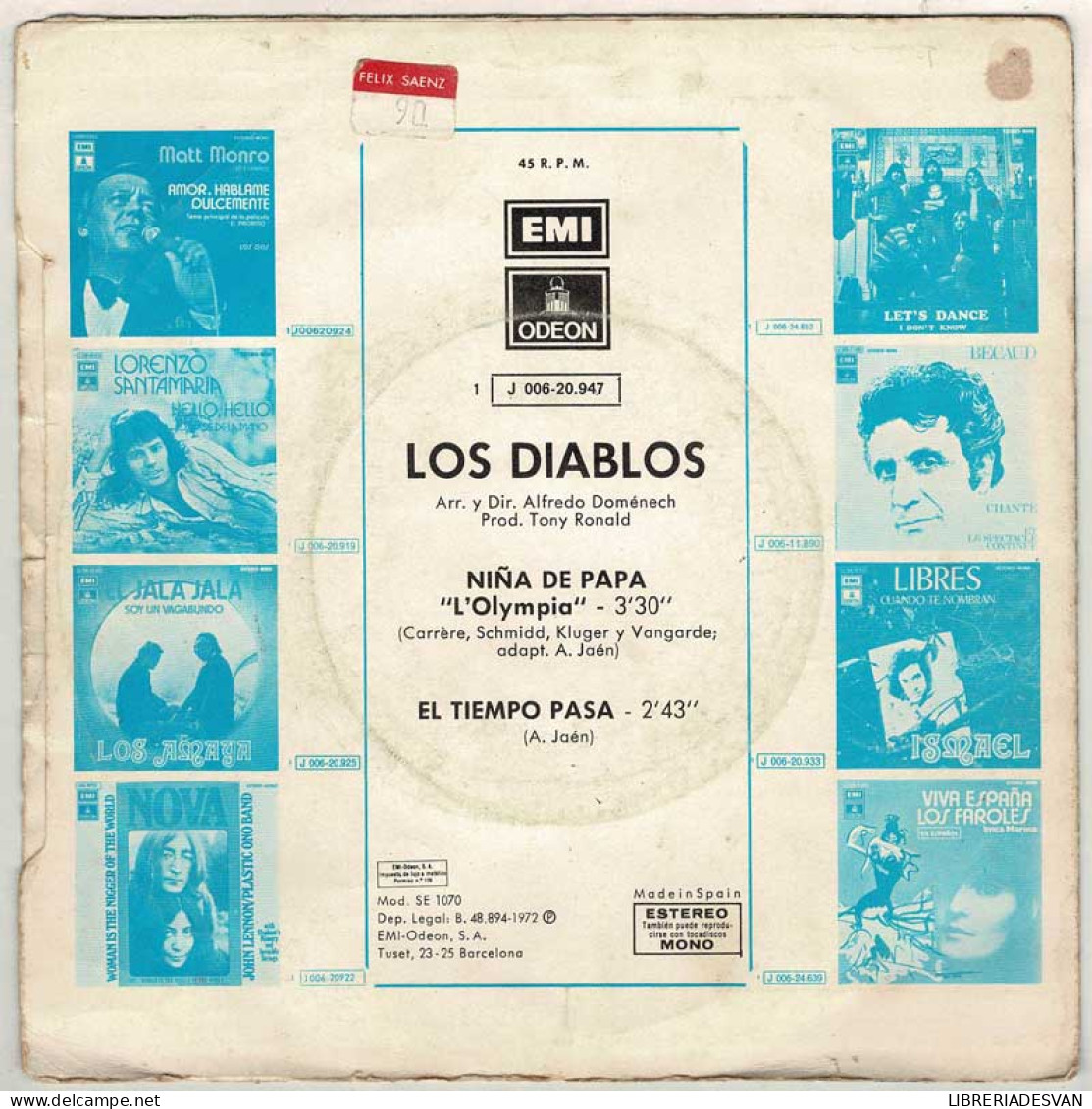 Los Diablos - Niña De Papa / El Tiempo Pasa. Single - Otros & Sin Clasificación