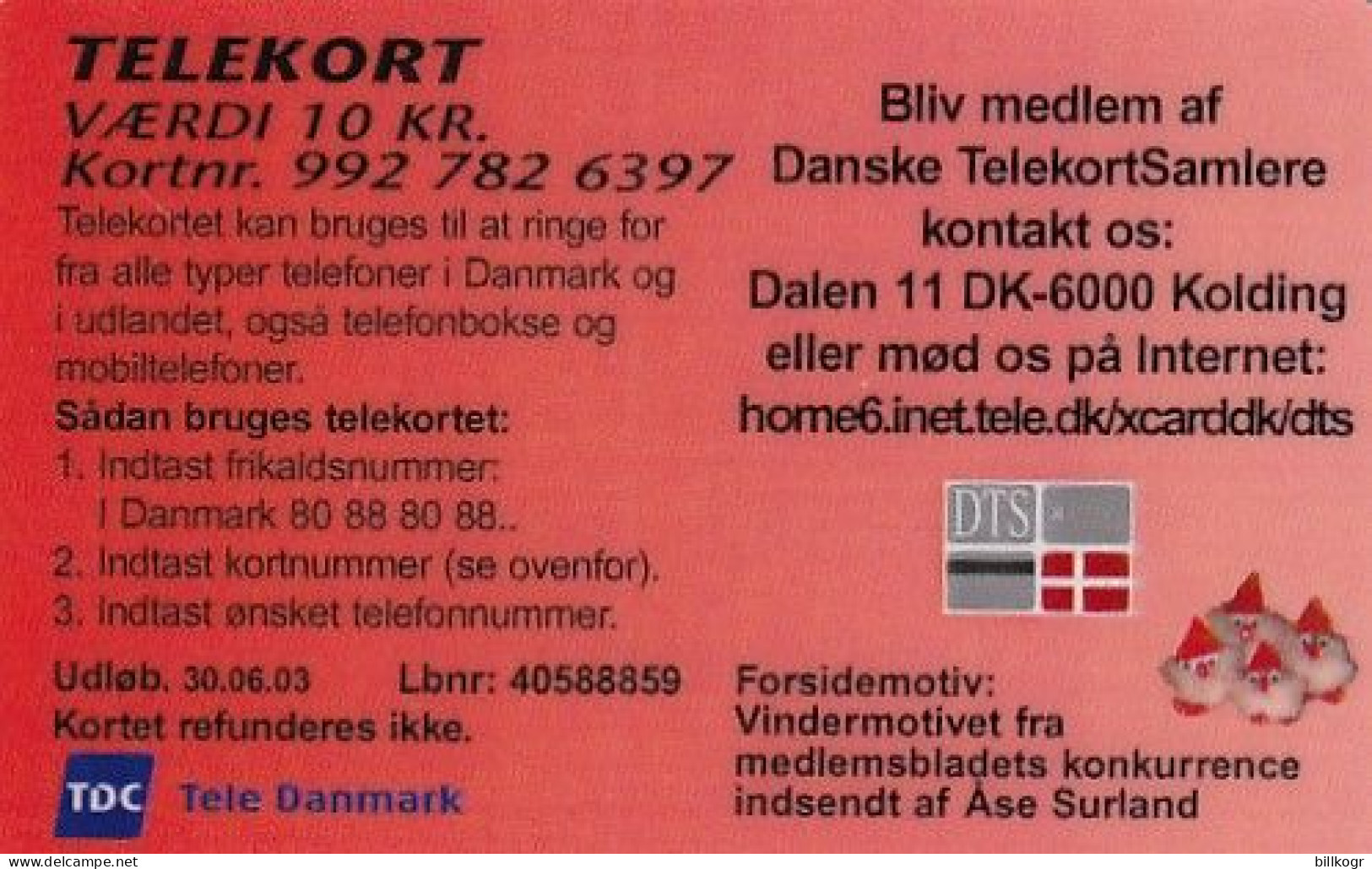 DENMARK - Christmas, TeleDanmark promotion prepaid card, tirage 500, exp.date 30/06/03, used