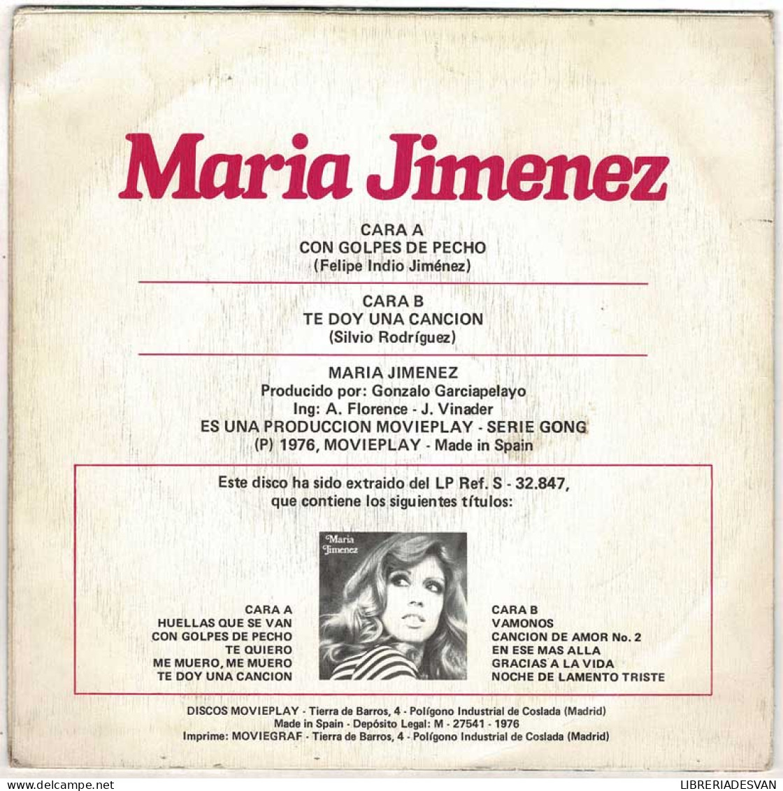 María Jiménez - Con Golpes De Pecho / Te Doy Una Canción. Single - Other & Unclassified