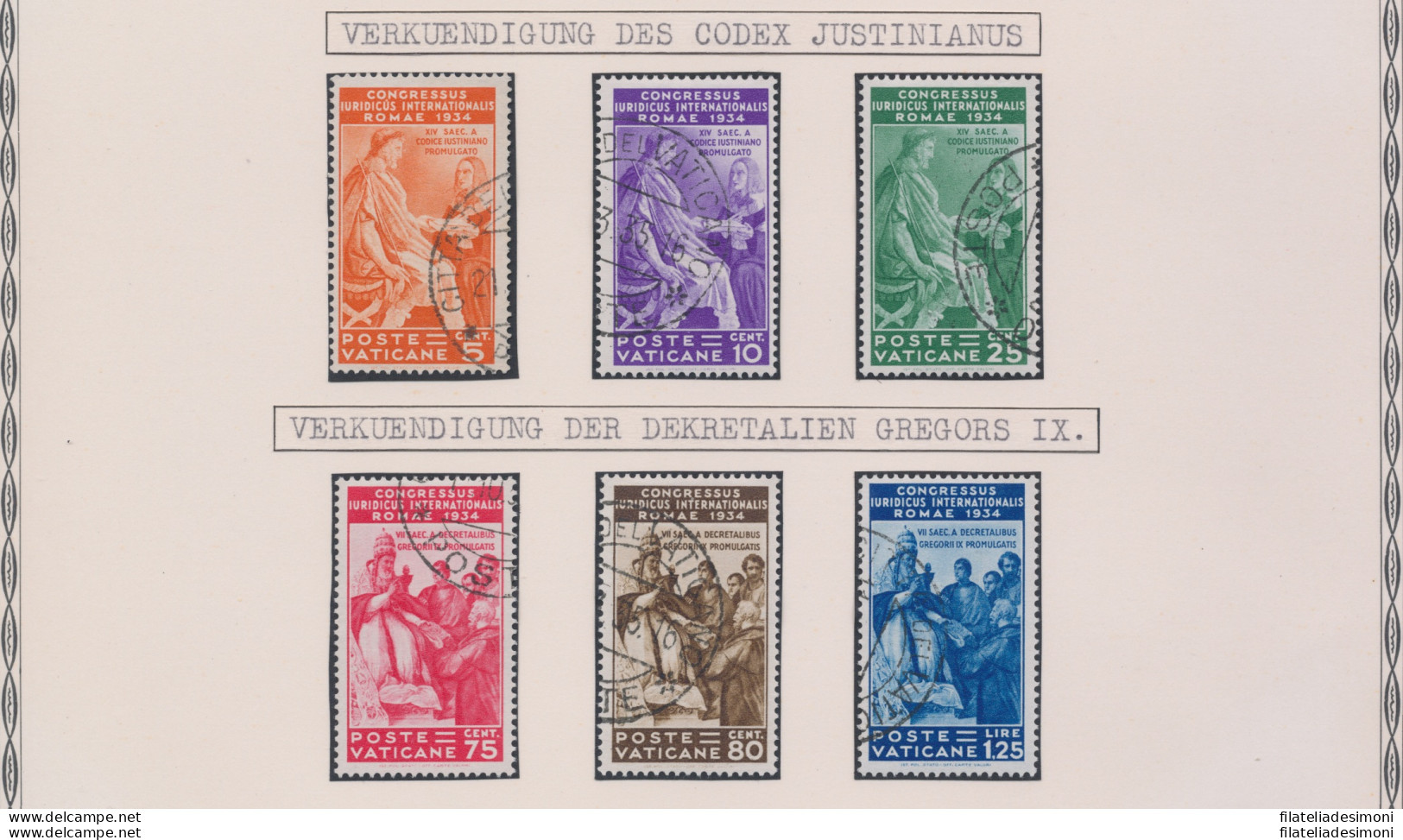 1935 Vaticano,  Serie "Congresso Giuridico Internazionale" , N. 41/46 , 6 Valori - FDC